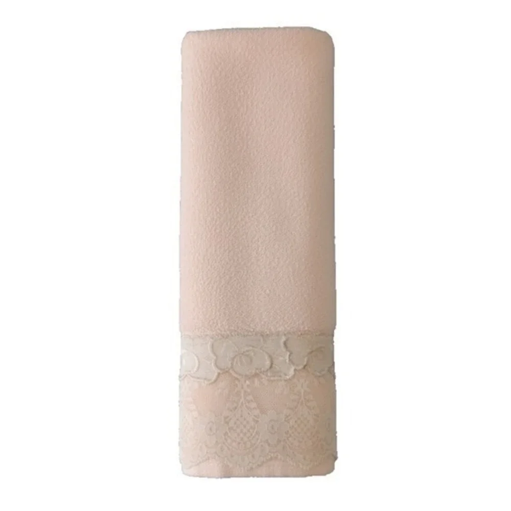 Vintage Pink Hand Towel USA Made Embroidered Satin Floral‎ Lace Trim Cottagecore